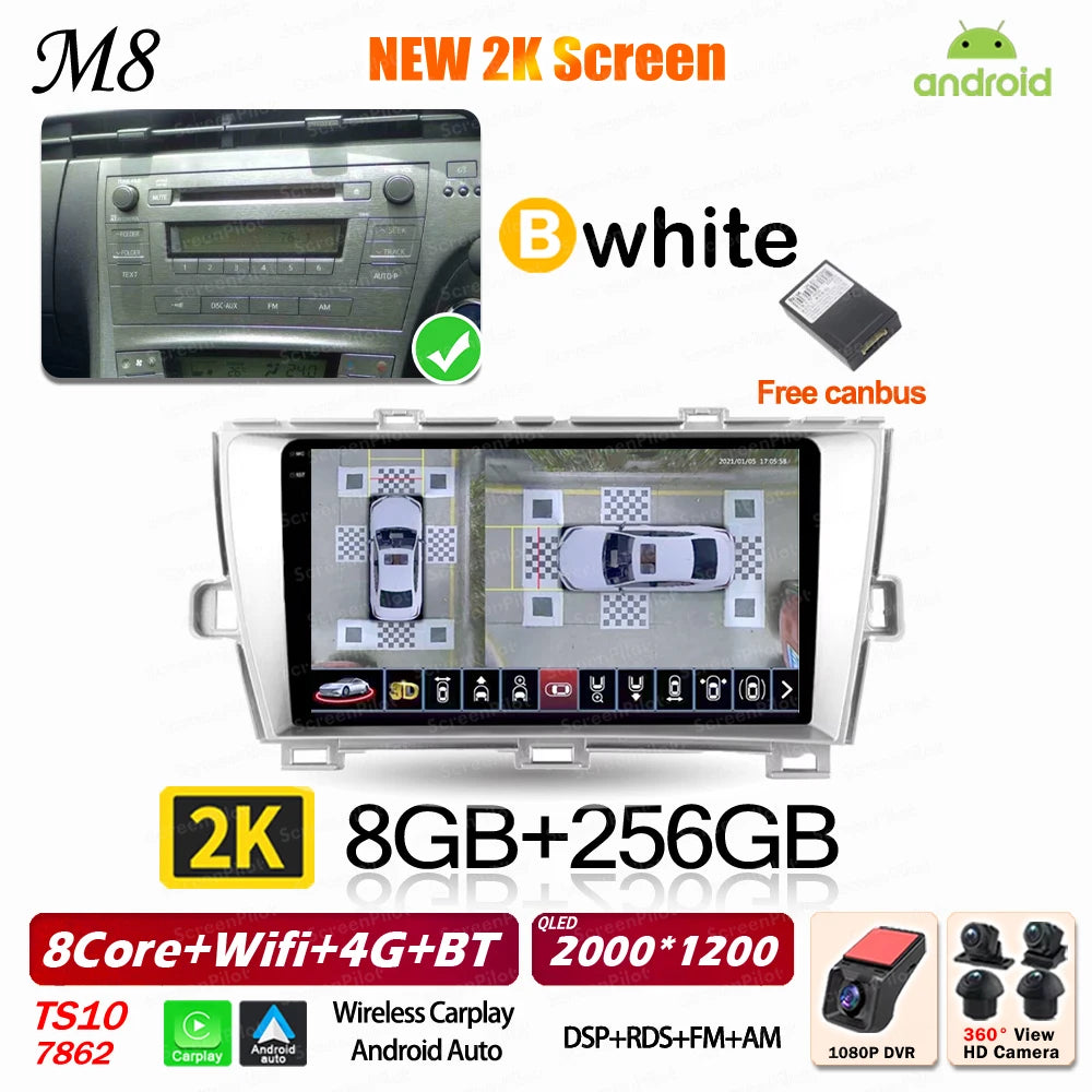 Android 16 For Toyota Prius 2009 2010 2011 2012 2013 2015 Car Radio XW30 Wireless Carplay Android Auto Car Multimedia Player 5G