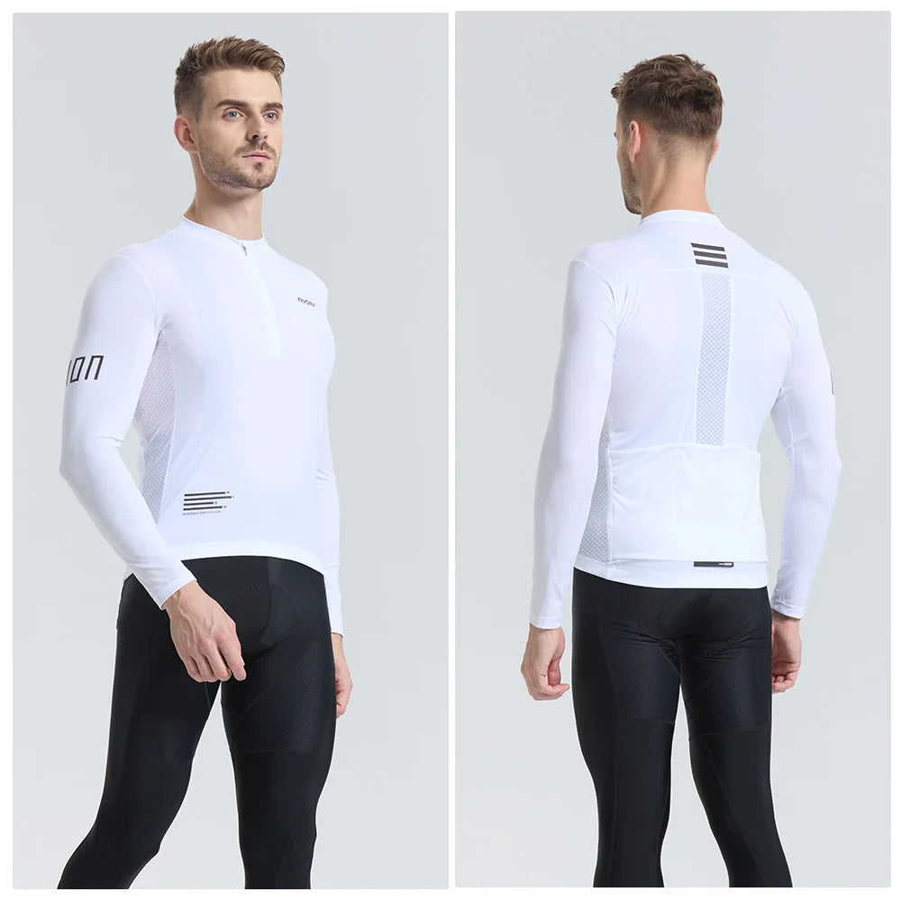 RION Cycling Jersey Men's Bicycle Shirts Half Zipper Long Sleeves Road Bike Clothing Sun Protection UPF 50+ Slim Fit 15℃- 24℃