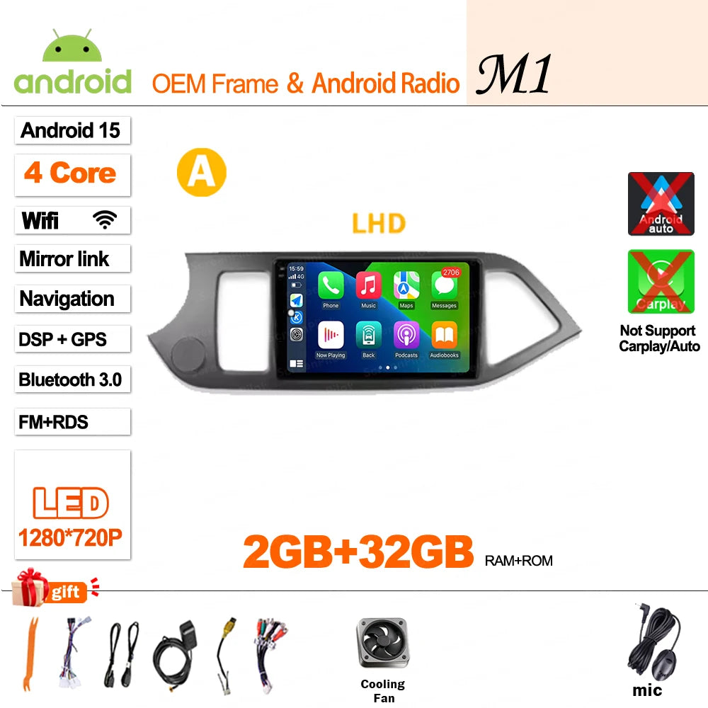 For KIA PICANTO Morning 2 2011 2012 - 2015 2016 Android 16 Car Radio Multimedia Video WIFI Player GPS Wireless Auto RSD DSP