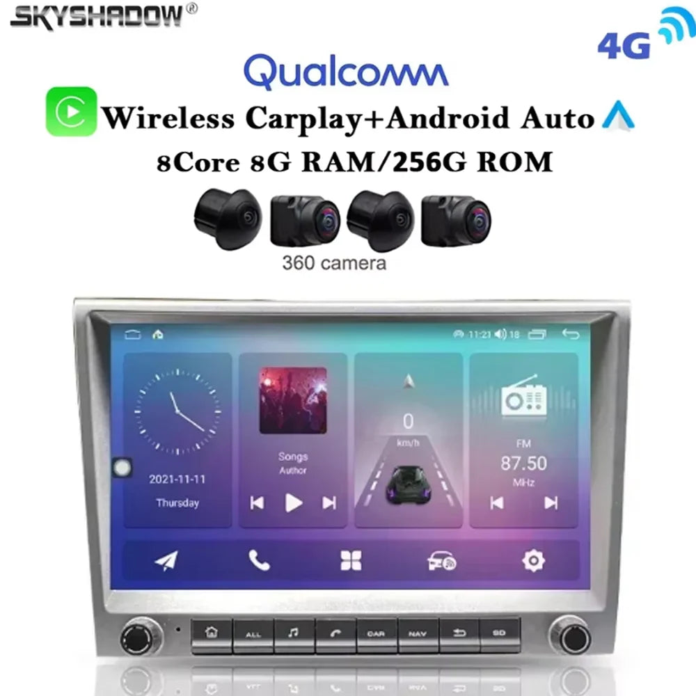 Car radio For Porsche 911 997 987 Cayman Boxster 720P CarPlay 8" gray Android 14.0 Car player  8GB multimedia GPS car stereo