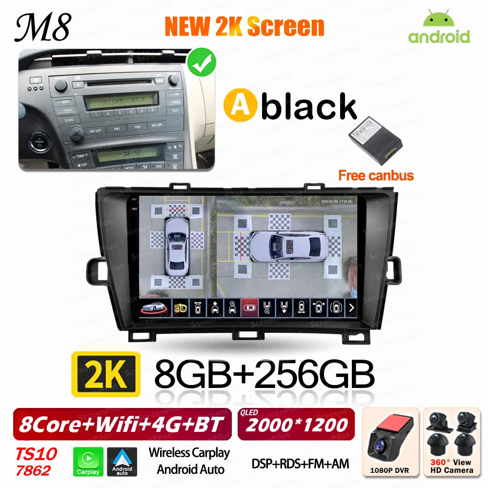 Android 16 For Toyota Prius 2009 2010 2011 2012 2013 2015 Car Radio XW30 Wireless Carplay Android Auto Car Multimedia Player 5G
