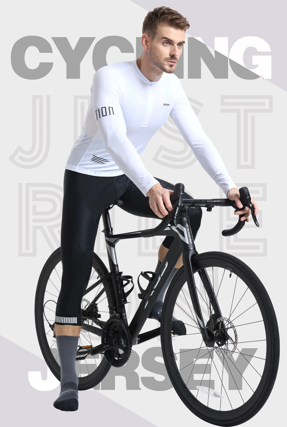 RION Cycling Jersey Men's Bicycle Shirts Half Zipper Long Sleeves Road Bike Clothing Sun Protection UPF 50+ Slim Fit 15℃- 24℃