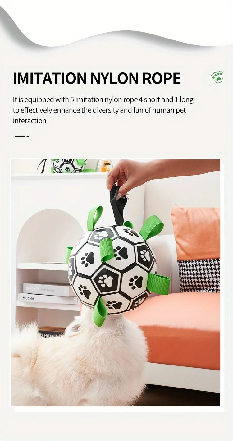 Interactive Dog Toys for Tug of War Dog Soccer Ball with Straps for Indoor Outdoor Dog Tug Toy Sturdy Ball Fetch Toy