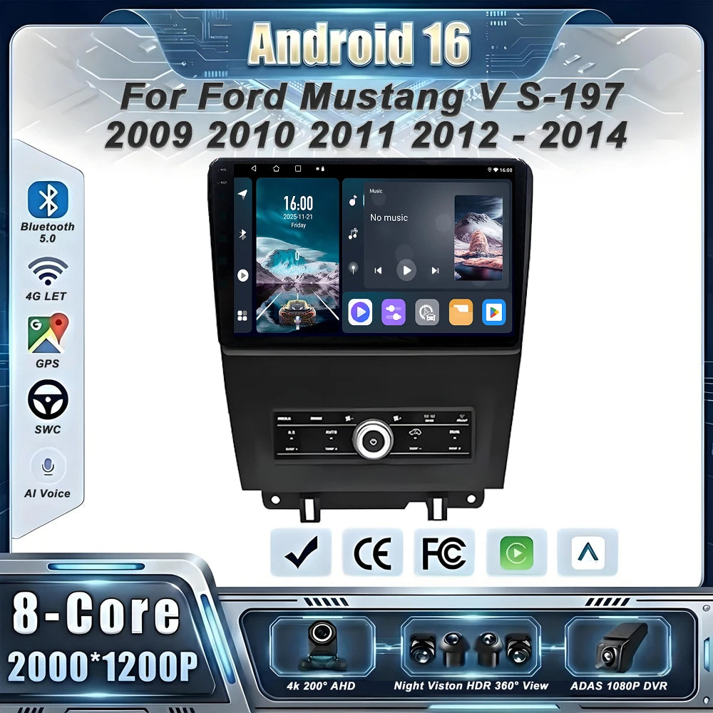 Car GPS Android 16 Auto Radio For Ford Mustang V S-197 2009 2010 2011 2012 - 2014  Stereo Head Unit No 2din DVD QLED Screen Dash