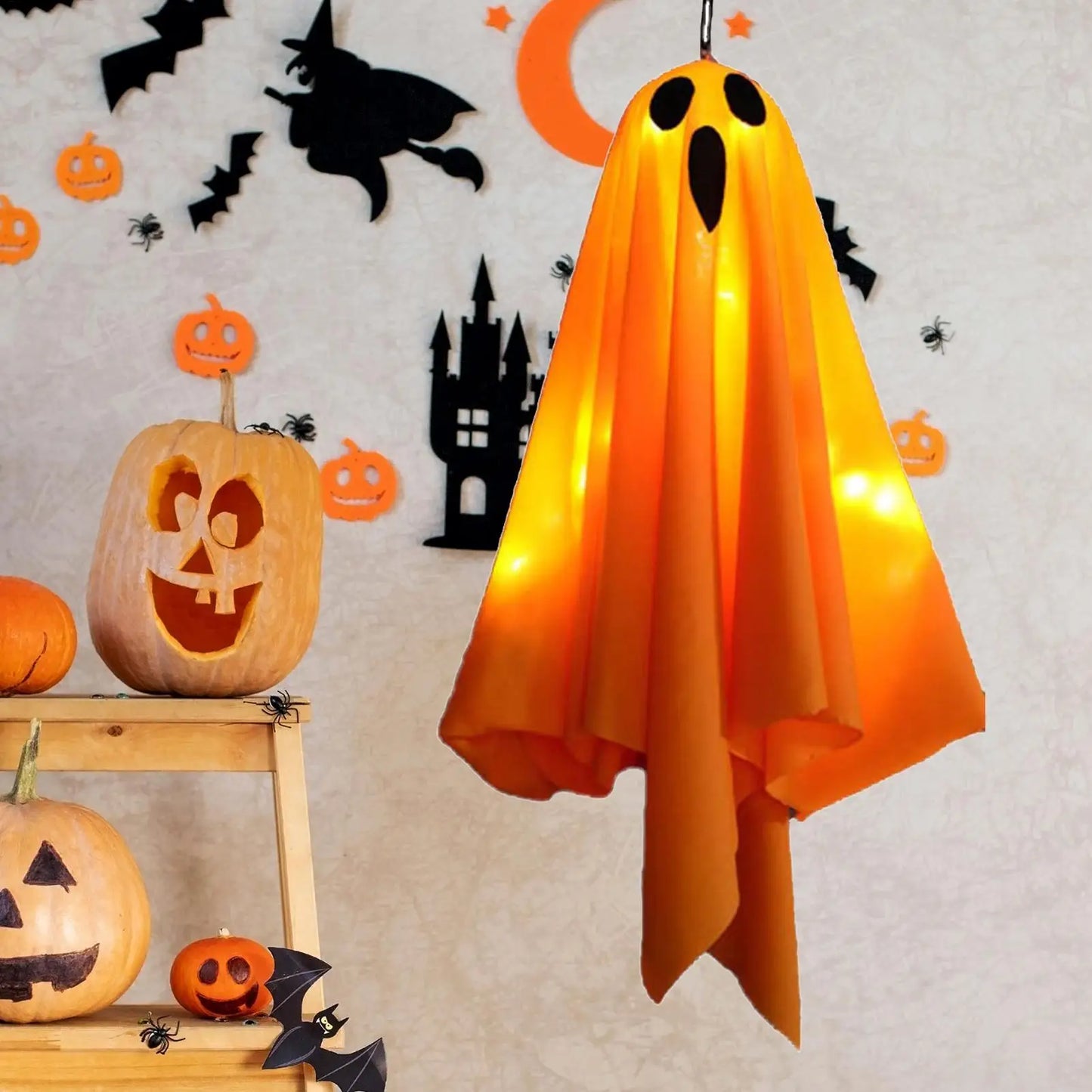 Light Up Halloween LED Ghost Hangs Decoration White Flying Ghosts Tree Ornaments Halloween Pendant For House Party Supplies