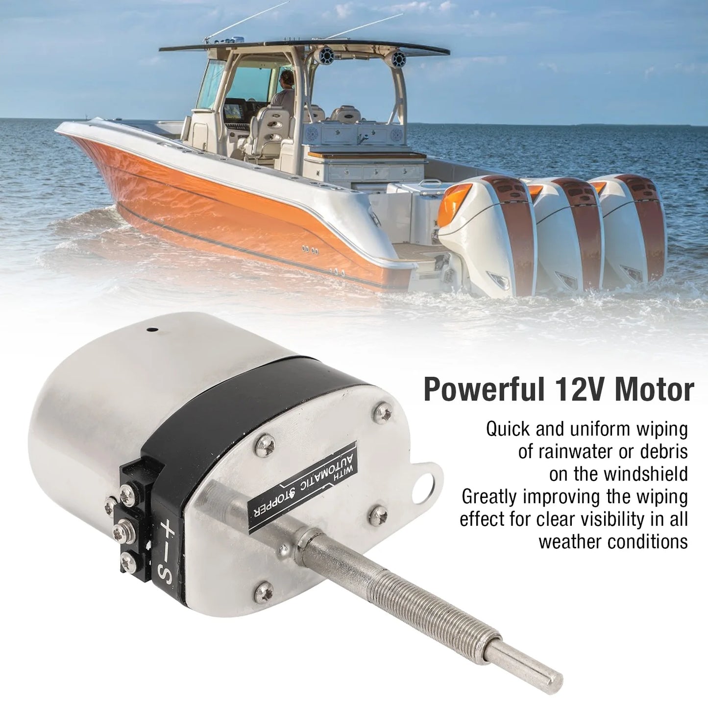 Electric Motor Windshield Wiper Arm Uniform Wiping Wear Resistant Wiper Motor Blade Kit 12V for Tractor Fishing Boat ATV UTV