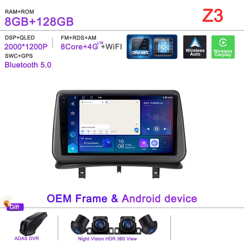 Car GPS Android 16 Auto Radio For Renault Clio 3 CLIO 3 2005-2014 Stereo Head Unit No 2din DVD QLED Screen Dash Cam Multimedia
