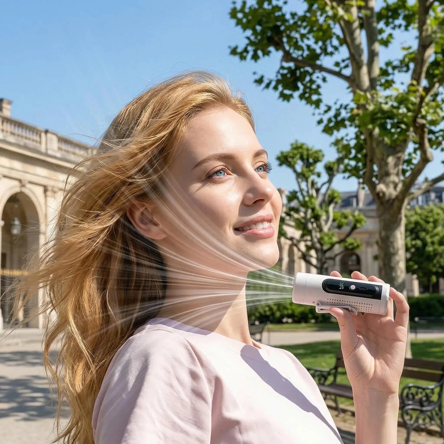 Tragbarer Nackenventilator 3000mAh – 199 Geschwindigkeitsstufen, USB wiederaufladbar, Taschenventilator für den Sommer