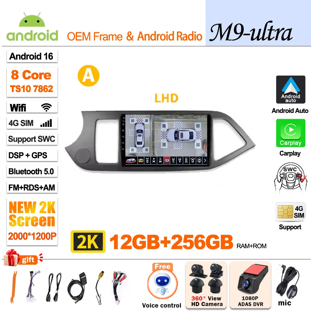 For KIA PICANTO Morning 2 2011 2012 - 2015 2016 Android 16 Car Radio Multimedia Video WIFI Player GPS Wireless Auto RSD DSP
