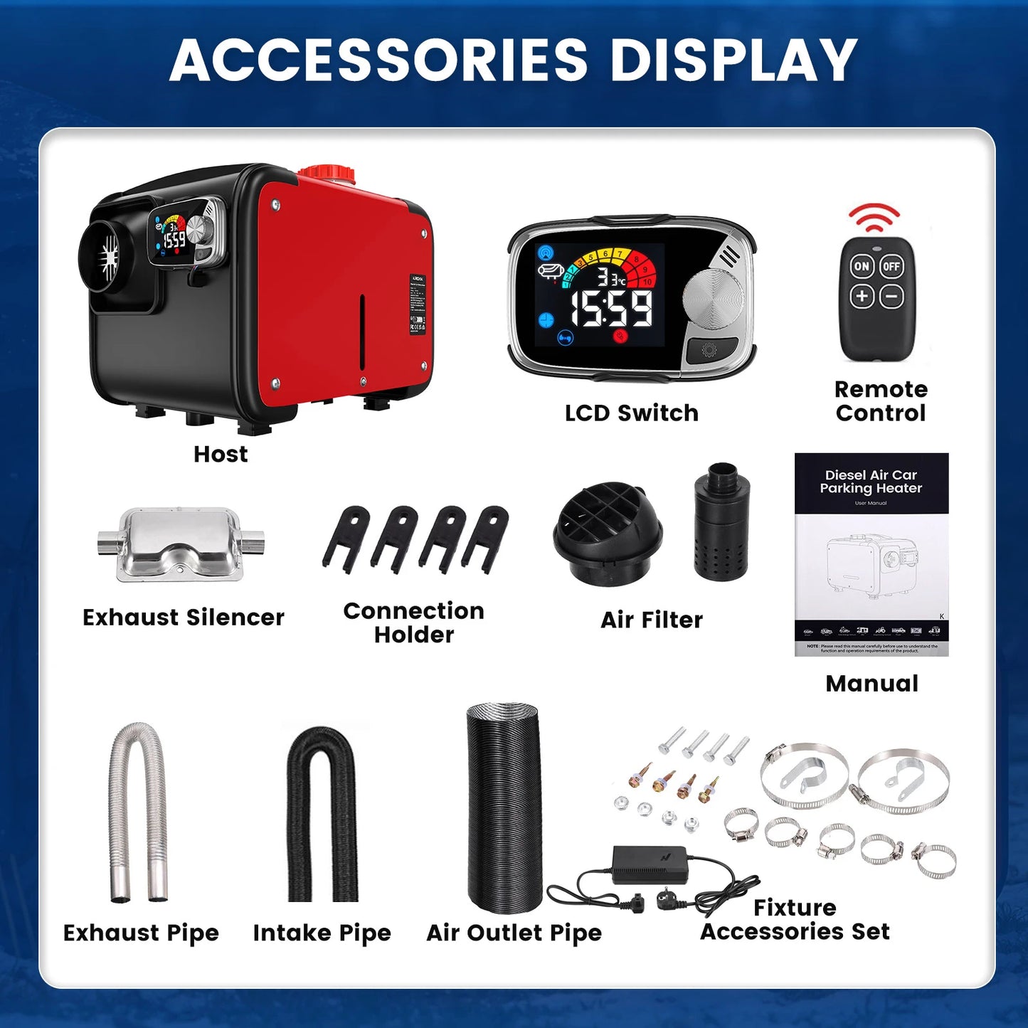 KROAK 5-8KW 12V Diesel Air Heater All in One Car Parking Diesel with LCD Switch For Car Truck Boat RV 24V Parking Diesel Heater