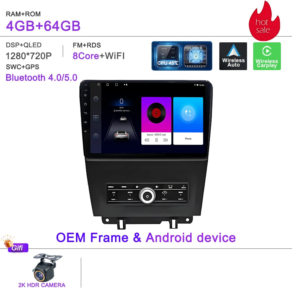 Car GPS Android 16 Auto Radio For Ford Mustang V S-197 2009 2010 2011 2012 - 2014  Stereo Head Unit No 2din DVD QLED Screen Dash