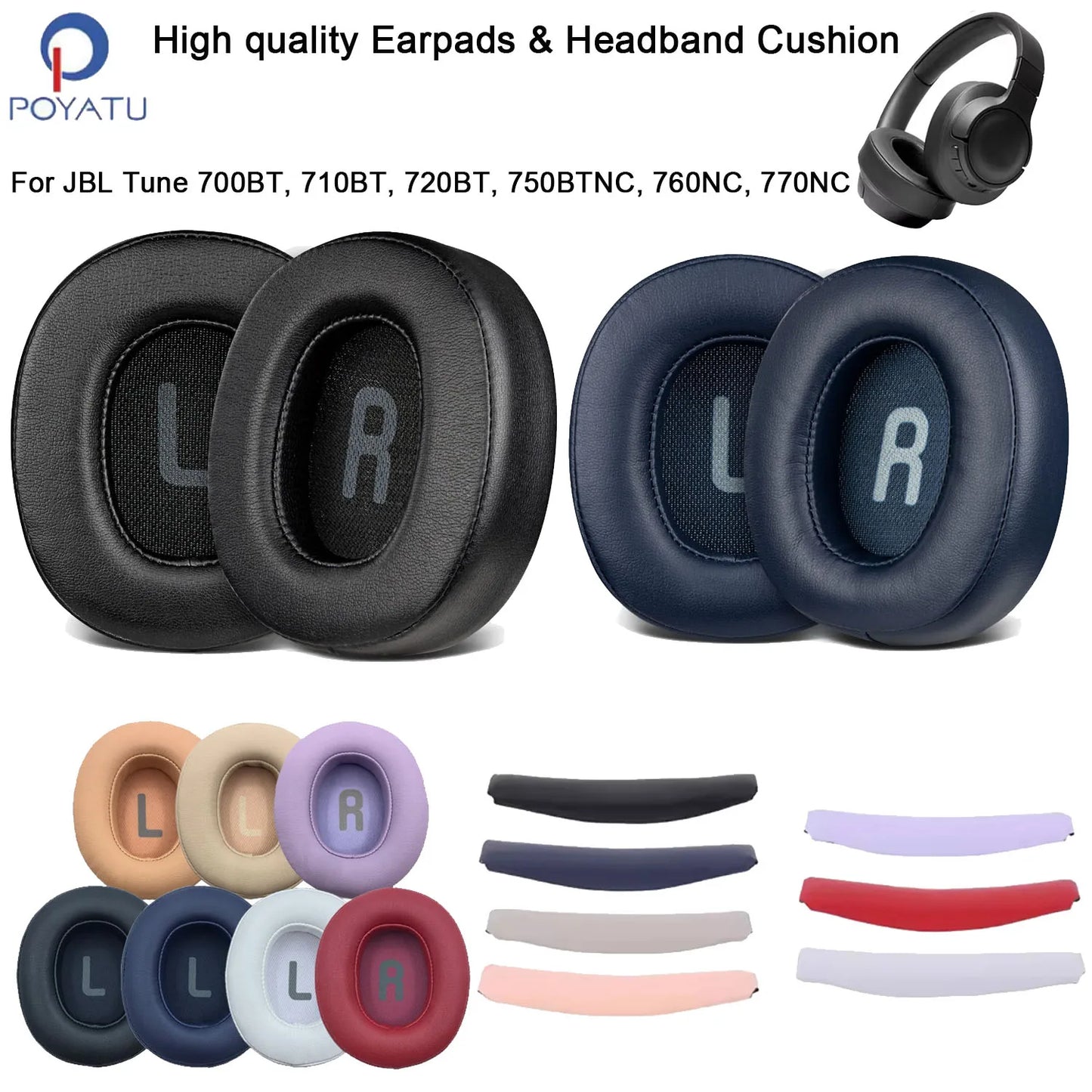 JBL Tune 700BT, 710BT, 720BT, 750BTNC, 760NC, 770NC Uyumlu Yedek Kulak Minderi ve Kafa Bandı