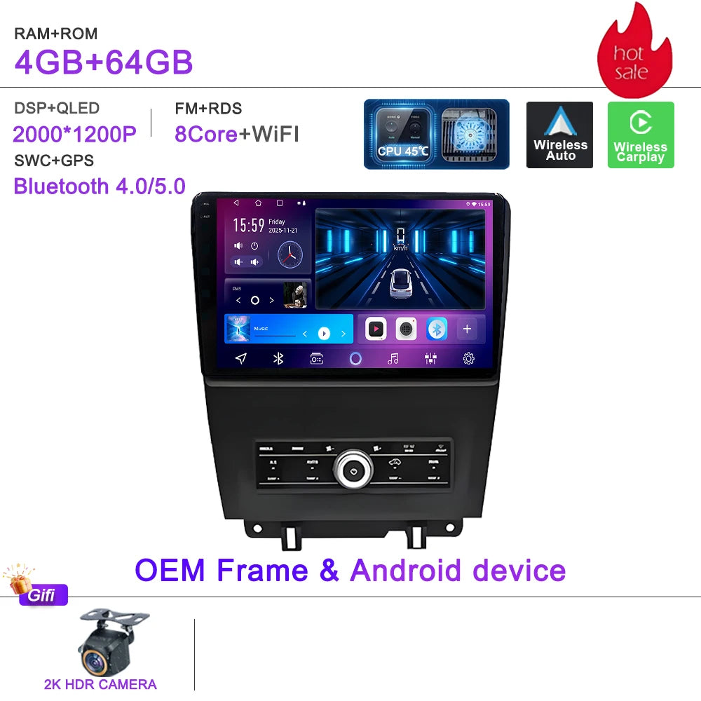 Car GPS Android 16 Auto Radio For Ford Mustang V S-197 2009 2010 2011 2012 - 2014  Stereo Head Unit No 2din DVD QLED Screen Dash