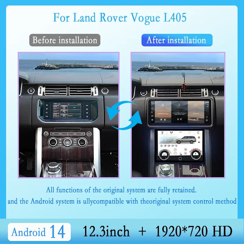 12.3" For Range Rover Vogue L405 2013-2017 Android 14 multimedia player car GPS radio Carplay automatically retains OEM menu