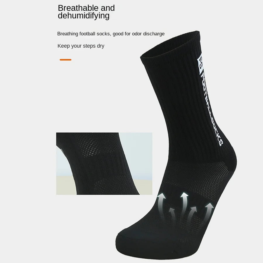 Football socks, men's mid length sports socks, running socks, anti slip thick towel bottom, wear-resistant