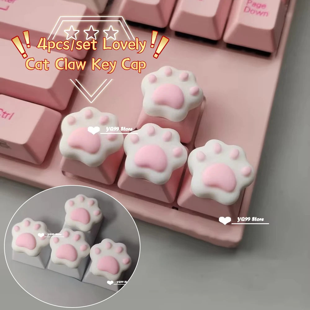 4'lü Sevimli Kedi Pençesi Klavye Tuş Kapağı Seti – Mekanik Klavye R4 Ok Tuşları İçin Pembe DIY Keycap