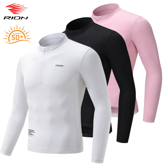 RION Herren Radtrikot Fahrradtrikot Halb-Reißverschluss Langarm Rennradbekleidung Sonnenschutz UPF 50+ Slim Fit 15℃- 24℃