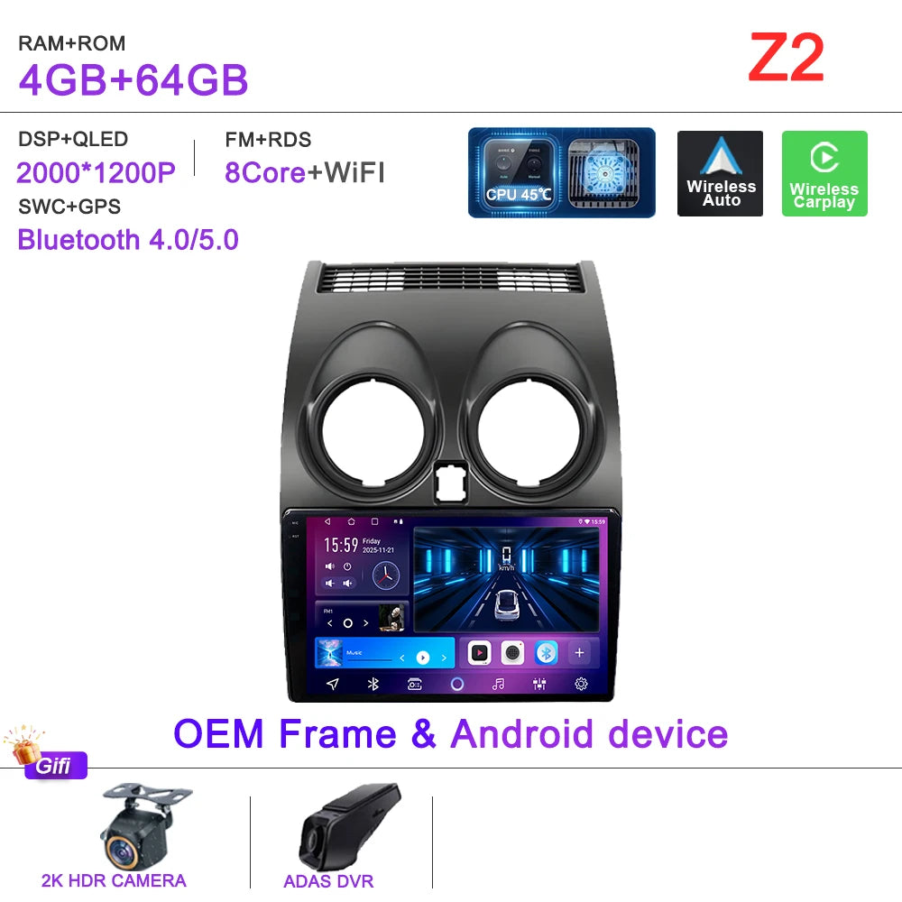 Android 16 Car Radio Carplay For Nissan Qashqai J10 2006 - 2013 Stereo Head Unit Multimedia Player No 2din DVD QLED Screen 5G