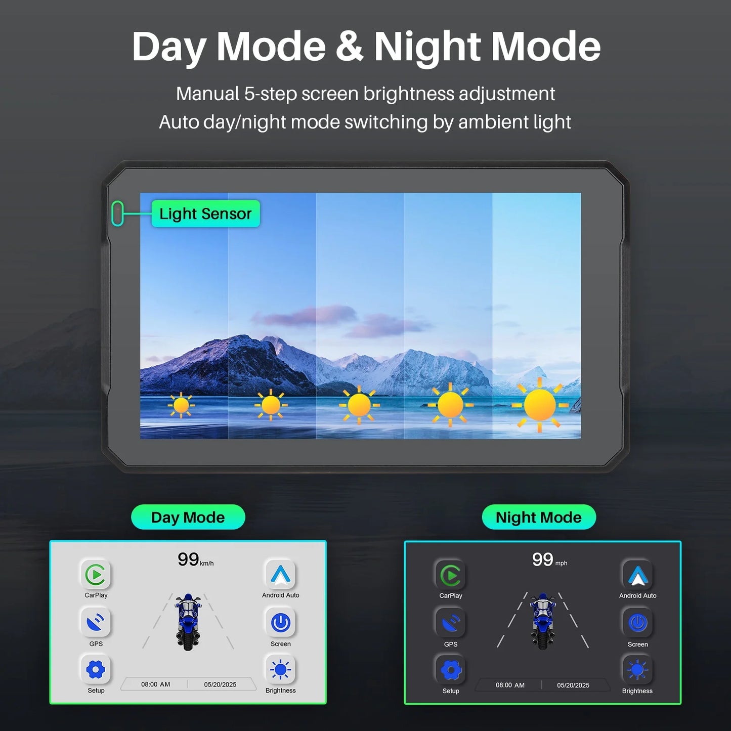 Motorcycle 7 Inch Portable GPS Navigator IP67 Waterproof Android Player HD Display  WiFi 5G Carplay for BMW Motorcycle