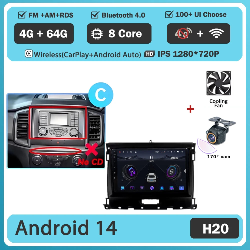 Car GPS Android 16 For Ford Ranger 2015 - 2022 Multimedia Auto Radio Player Navigation Stereo Head Unit No 2din DVD Touch Screen