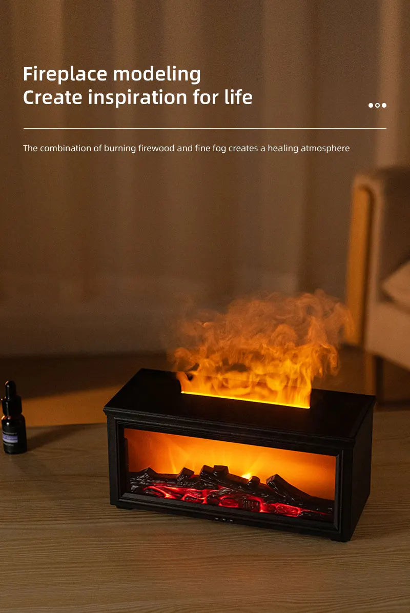 Şömine Görünümlü Ultrasonik Aroma Difüzörü - Hava Nemlendirici, Uzaktan Kumandalı, Uçucu Yağ Seti