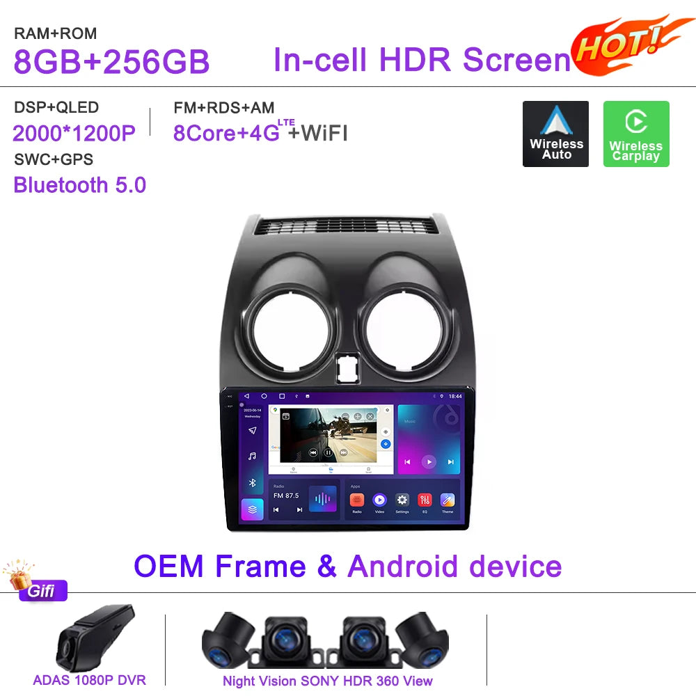 Car Android 15 Auto Radio For Nissan Qashqai 1 J10 2006 - 2013 Multimedia Player Stereo Head Unit No 2din DVD QLED Screen 2K 5G
