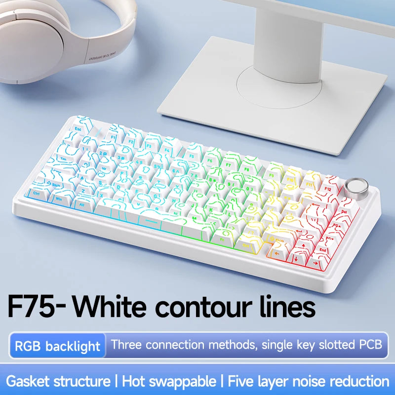 AULA F75 Mekanik Oyun Klavyesi – RGB, 75%, Tri-Mode (2.4G/Bluetooth/Kablo), Gasket Yapı, Gradient Tasarım