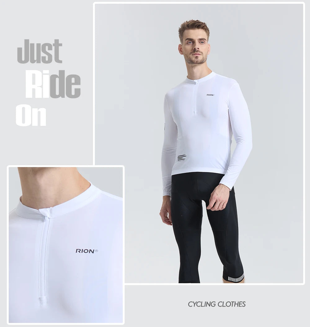 RION Cycling Jersey Men's Bicycle Shirts Half Zipper Long Sleeves Road Bike Clothing Sun Protection UPF 50+ Slim Fit 15℃- 24℃