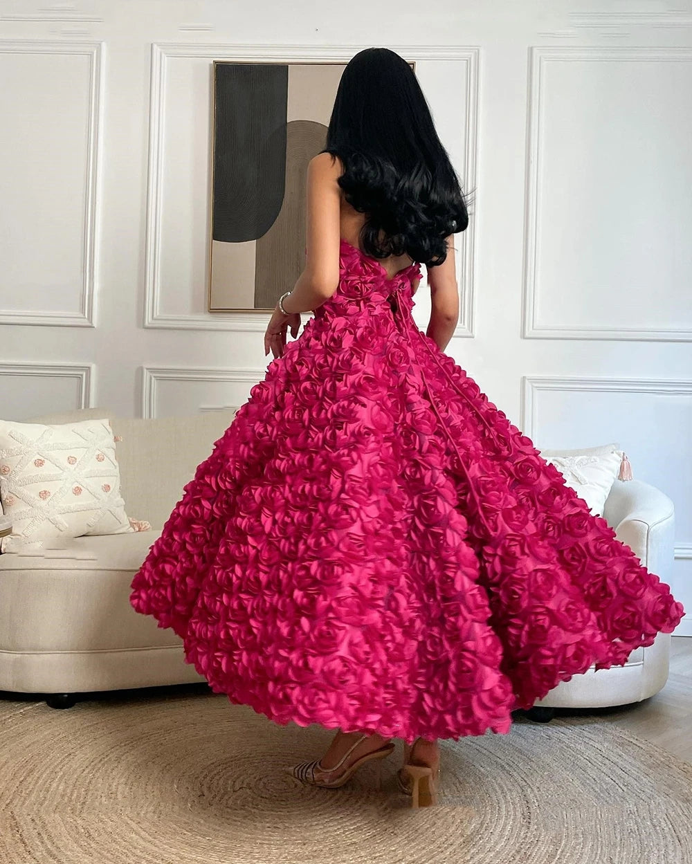 Customized Eleagnt Halter A-line Empire Party Dress 3D Flower Ankle Length Sleeveless Lace Formal Evening Gowns فستان 이브닝드레스