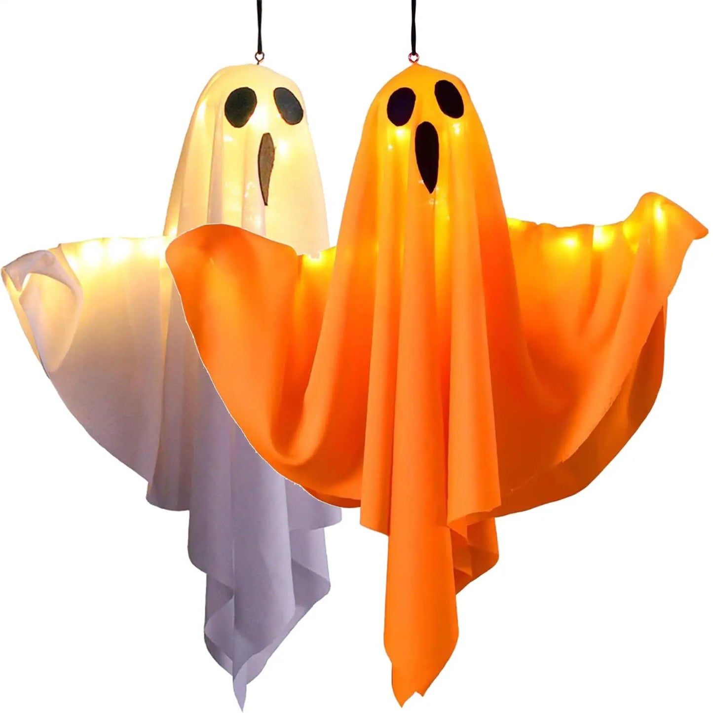 Light Up Halloween LED Ghost Hangs Decoration White Flying Ghosts Tree Ornaments Halloween Pendant For House Party Supplies