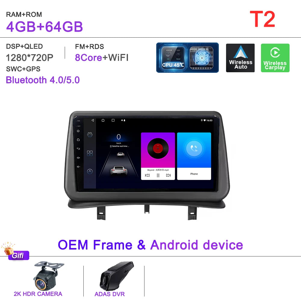 Car GPS Android 16 Auto Radio For Renault Clio 3 CLIO 3 2005-2014 Stereo Head Unit No 2din DVD QLED Screen Dash Cam Multimedia