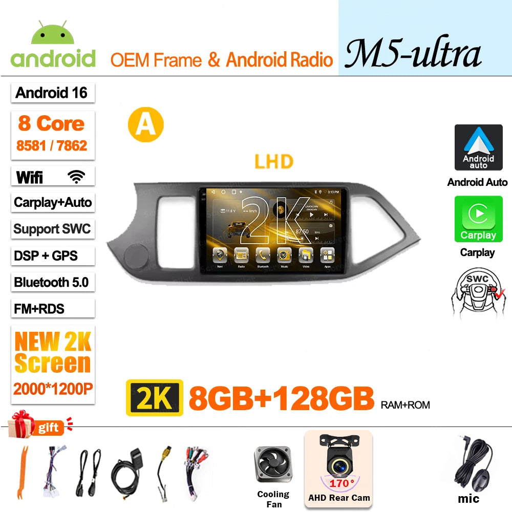 For KIA PICANTO Morning 2 2011 2012 - 2015 2016 Android 16 Car Radio Multimedia Video WIFI Player GPS Wireless Auto RSD DSP