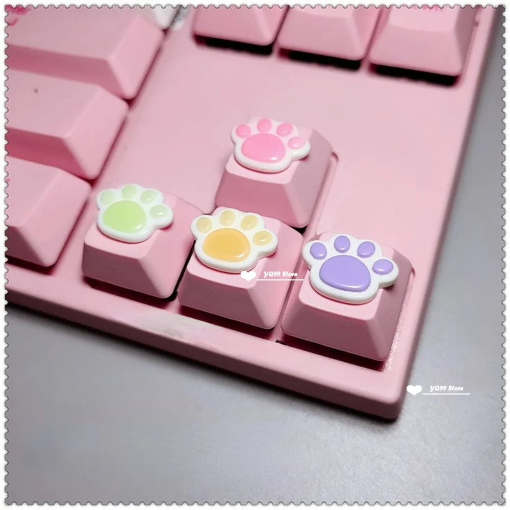 4'lü Sevimli Kedi Pençesi Klavye Tuş Kapağı Seti – Mekanik Klavye R4 Ok Tuşları İçin Pembe DIY Keycap