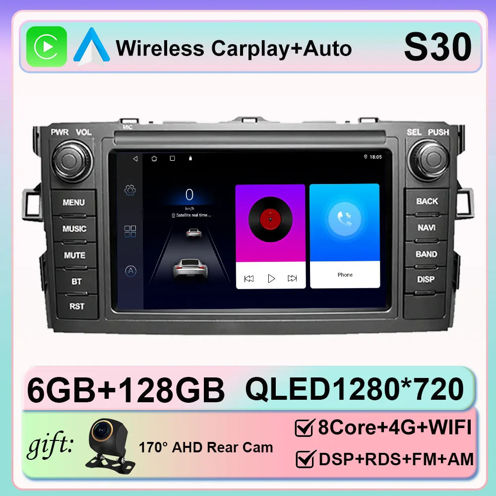 Android 15 Carplay For Toyota Auris Corolla 2006-2012 Car Radio multimedia Player GPS WIFI android Auto Head Unit 2din 5G
