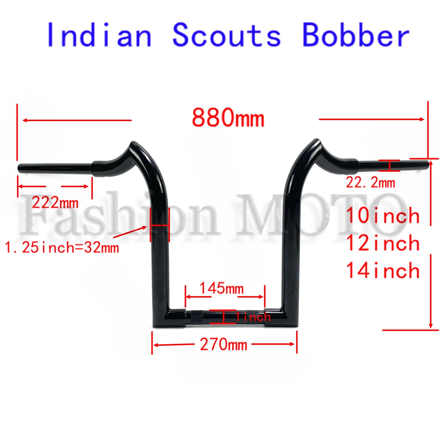 Motorcycle 1-1/4 inch Goat horn Handlebar 10"/12"/14" HandleBar For Indian Scouts Hussar Bobber Custom Handlebar Steering Wheel