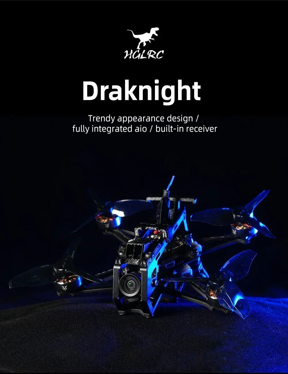HGLRC 2025 New Draknight 2inch 91.8mm Toothpick FPV Drone with SPECTER12 ES2-4S AIO 400mW VTX SPECTER 1003 10000KV Motor