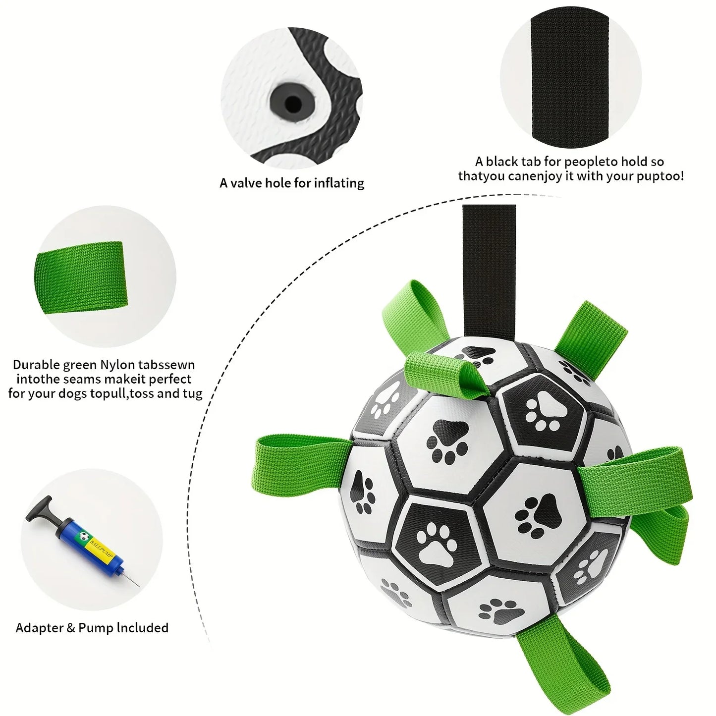 Interactive Dog Toys for Tug of War Dog Soccer Ball with Straps for Indoor Outdoor Dog Tug Toy Sturdy Ball Fetch Toy