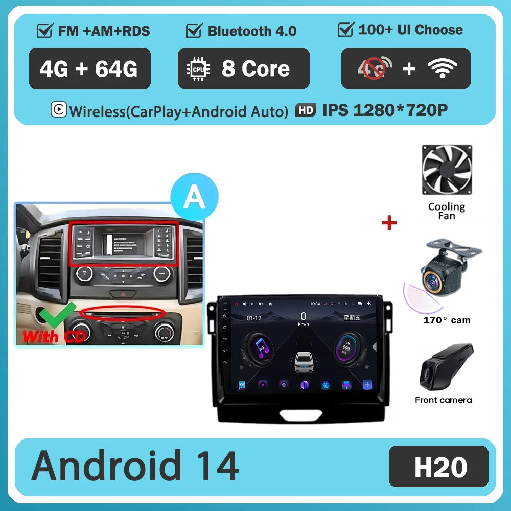 Car GPS Android 16 For Ford Ranger 2015 - 2022 Multimedia Auto Radio Player Navigation Stereo Head Unit No 2din DVD Touch Screen