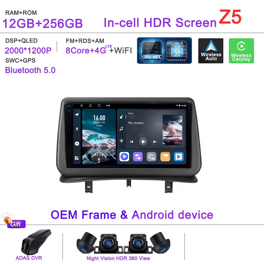Car GPS Android 16 Auto Radio For Renault Clio 3 CLIO 3 2005-2014 Stereo Head Unit No 2din DVD QLED Screen Dash Cam Multimedia