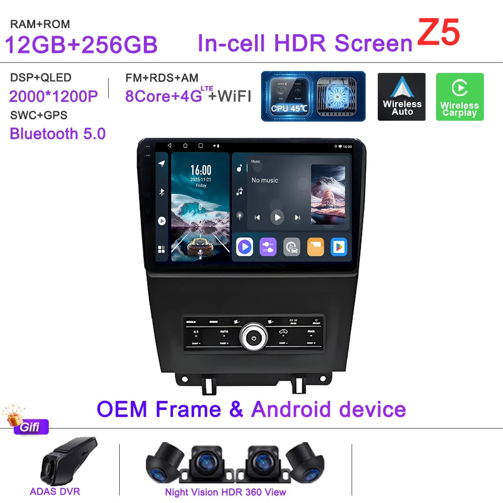 Car GPS Android 16 Auto Radio For Ford Mustang V S-197 2009 2010 2011 2012 - 2014  Stereo Head Unit No 2din DVD QLED Screen Dash