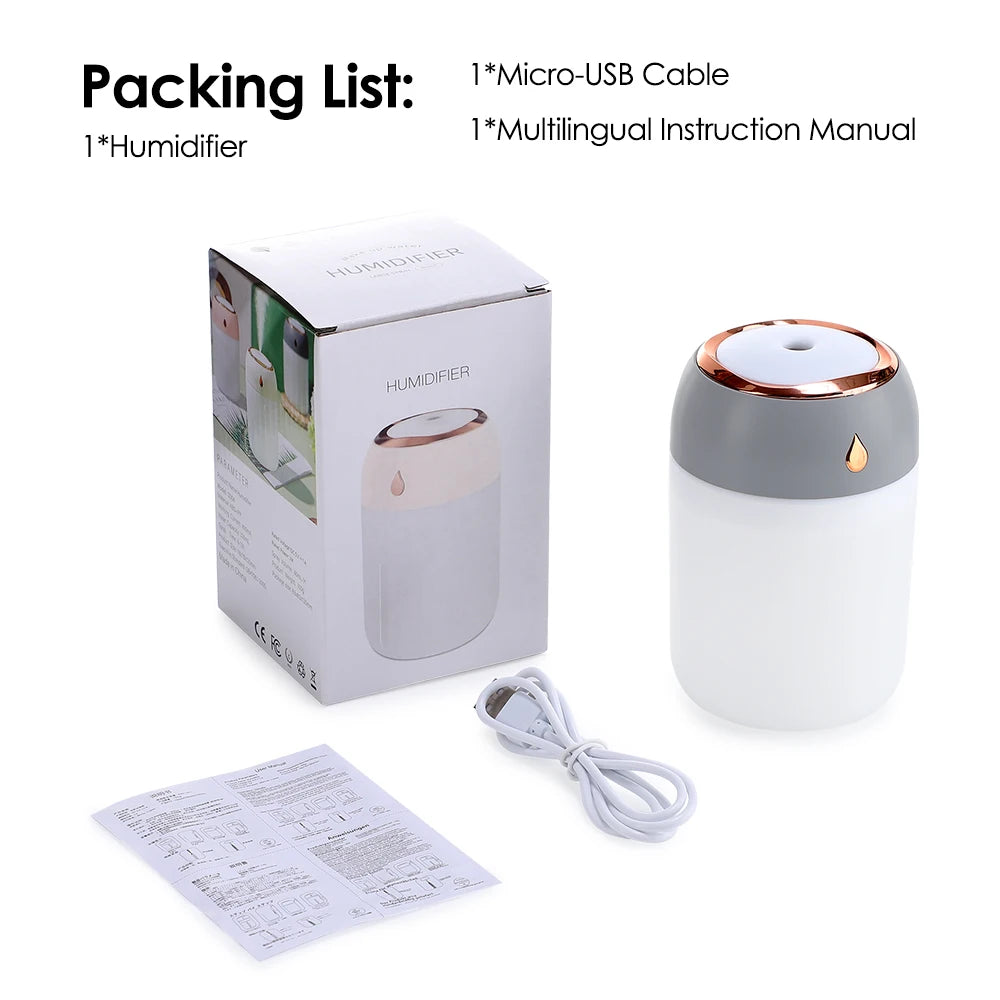 Hava Nemlendirici 600ml – Serin Sis Aroma Difüzörü, USB Taşınabilir Ev ve Ofis Humidifier