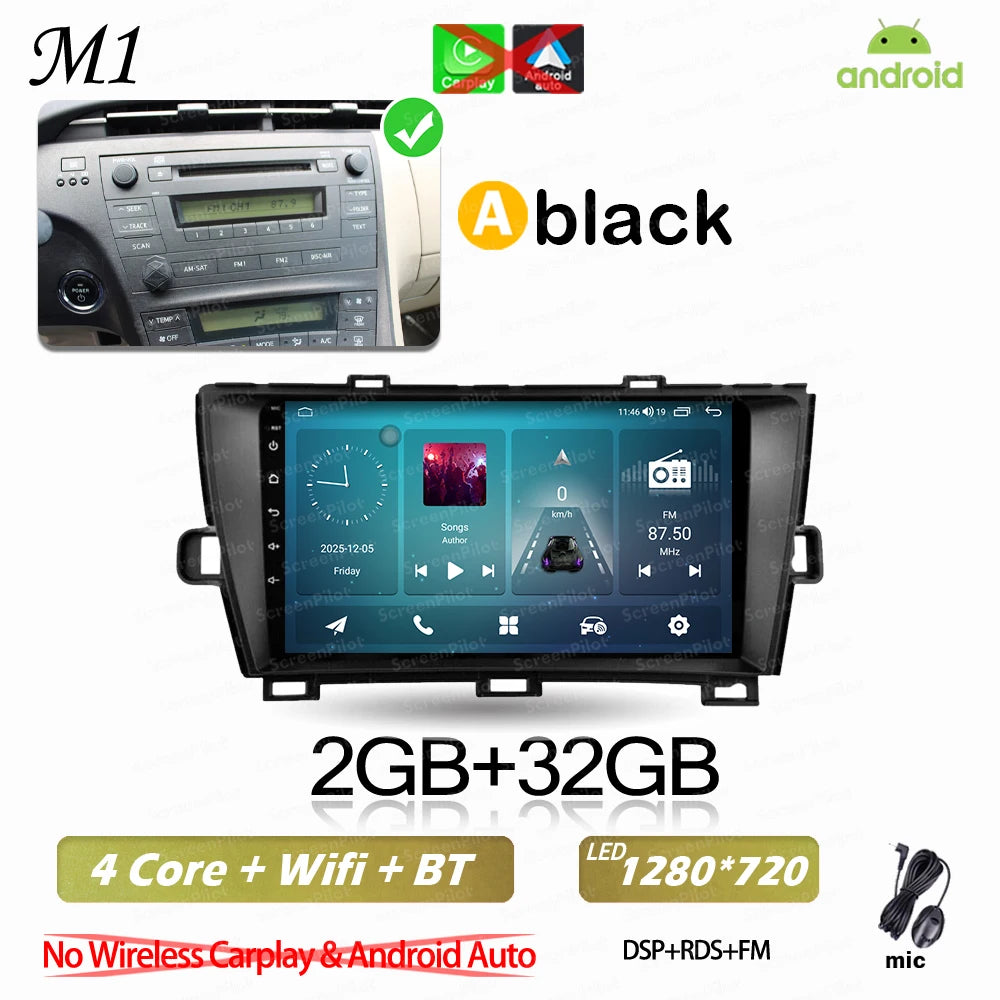Android 16 For Toyota Prius 2009 2010 2011 2012 2013 2015 Car Radio XW30 Wireless Carplay Android Auto Car Multimedia Player 5G
