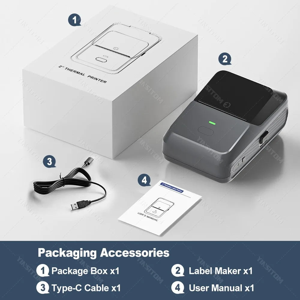 YINSITOM 20-50mm Mini Tragbarer Thermodrucker - Bluetooth, Barcode, Multifunktions-Etikettendrucker, Android/iOS Kompatibel