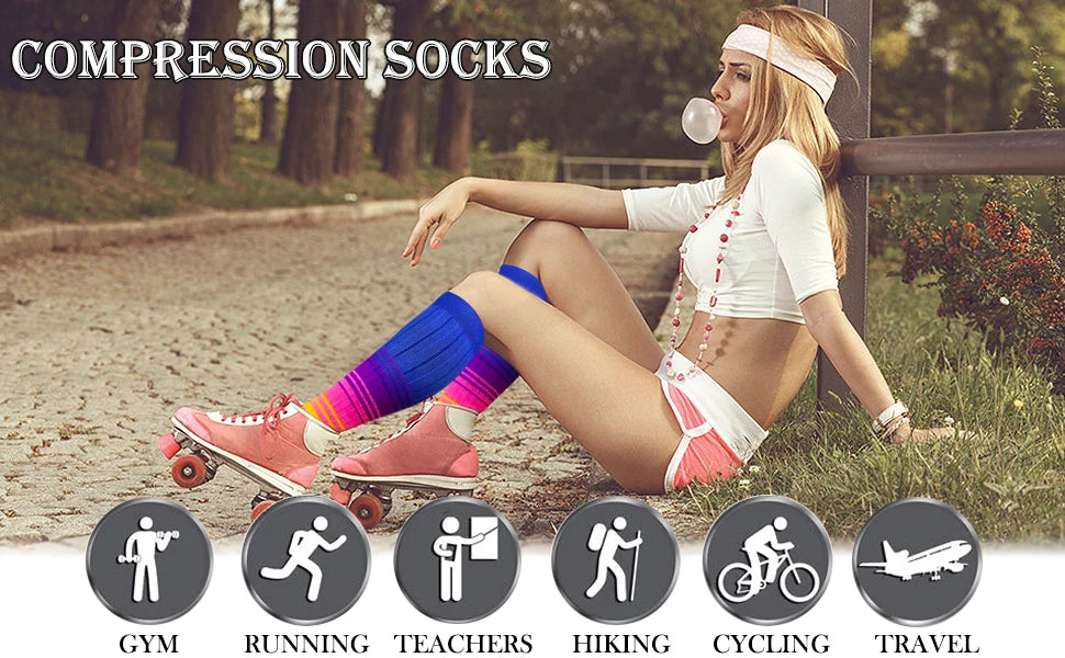 12 Colors Compression Socks For Football Anti Fatigue Pain Relief Men Women 20-30 Mmhg Running Socks Fit For Sport Socks