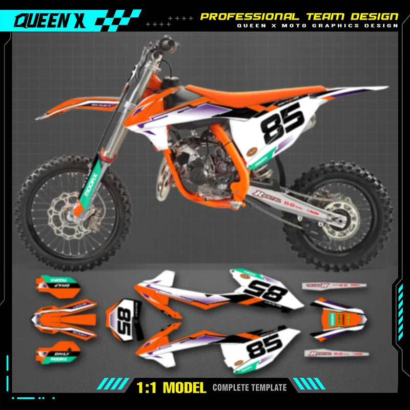 Queen X MOTOR For KTM SX85 SX 85 2018 2019 2020 2021 2022 2023 2024 Custom Motorcross Graphics Background Decal Stickers Kit