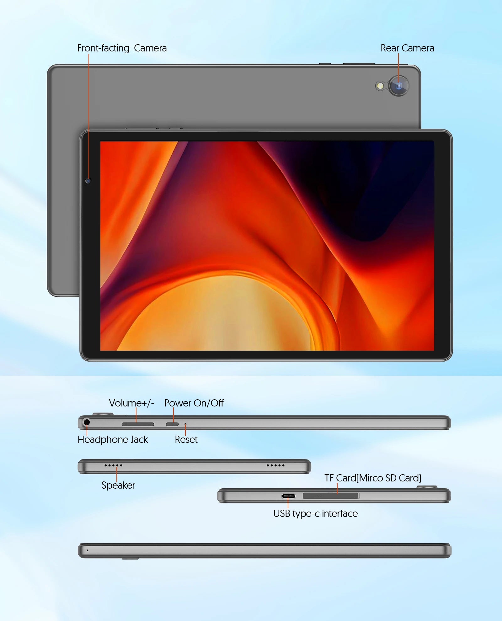 Android 14 Tablet 10 İnç - Dört Çekirdekli İşlemci, 5G WiFi, 4GB RAM + 32GB ROM, 1280x800 Ekran, 6000mAh Pil