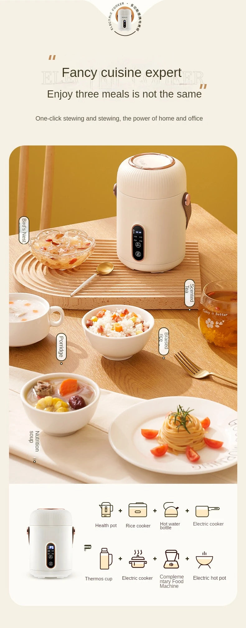220V 900ML Elektrikli Pişirme Kupası - Taşınabilir Mini Slow Cooker, Çok Fonksiyonlu Pişirme Makinesi, Leç ve Pelte Pişirme