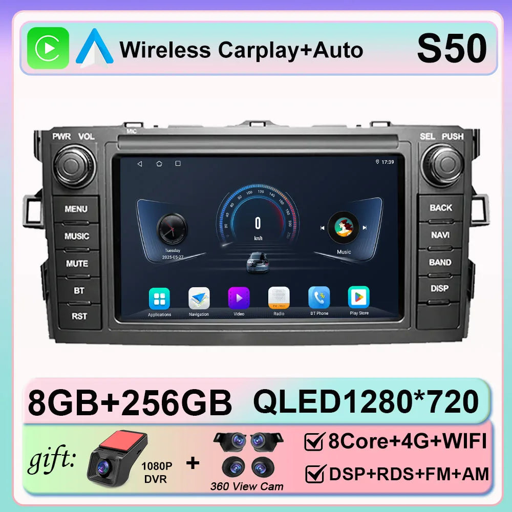 Android 15 Carplay For Toyota Auris Corolla 2006-2012 Car Radio multimedia Player GPS WIFI android Auto Head Unit 2din 5G