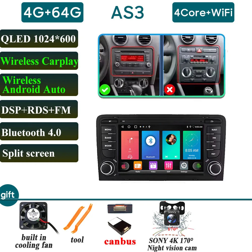 Car Radio Carplay For Audi A3 8P 2003-2012 RS3 Sportback 2011-2012 S3 8P 2006-2012 Navigation GPS Android Auto No 2din Video DVD