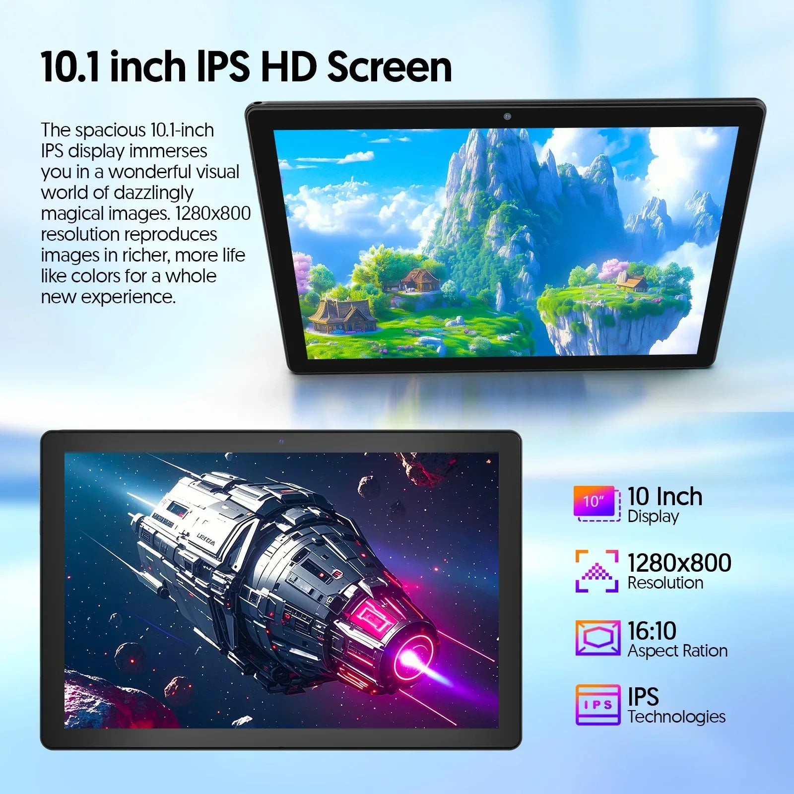 BAKEN 10 İnç Android 15 Tablet - Dört Çekirdekli, 12GB RAM + 64GB Depolama, 5G WiFi, 1280x800 Çift Kamera